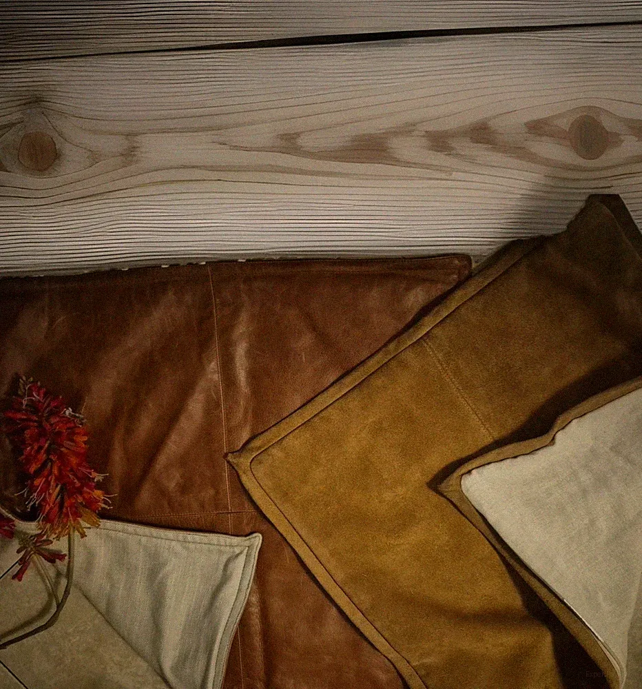 2- Villa 100% 1- Suede 1- Leather & Cotton Sham s Euro 19"& 21" Brown