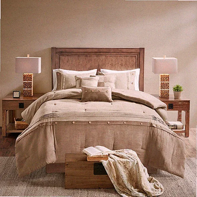 7 Piece Faux Suede Comforter Set Tan Queen
