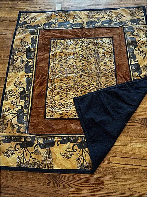 Anthony Mark Hankins Cotton Canvas Suede Leather Blanket Throw Leopard Elephant