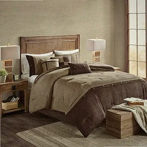 Boone Cozy Comforter Set, Faux Suede, Deluxe Hotel Queen (90 in x 90 in) Brown