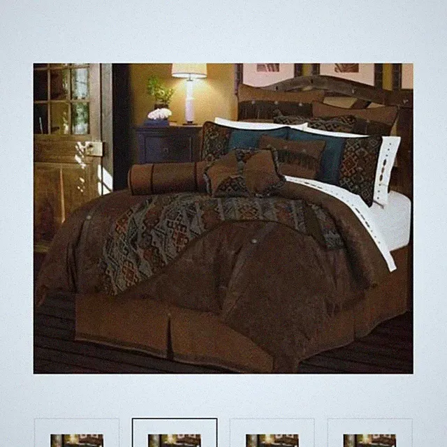 HiEnd Accents Del Rio Queen Southwestern Comforter Set 6pc Leather Faux Suede