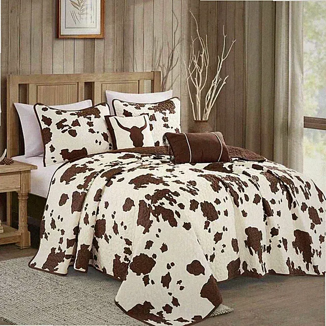 LINEN Luxury 5-Pc Queen Cowhide Print Bedspread Quilted Set NEW