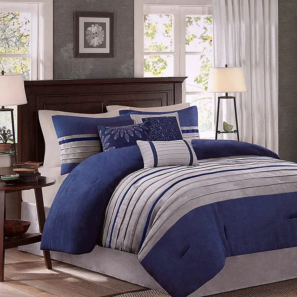 Luxury Faux Suede Cozy Comforter Set with Shams & Pillow - Blue, Cal King