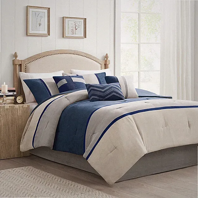 Madison Park 7 Piece Fashion Faux Suede Comforter Set for Queen King Size Bed