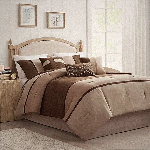 Madison Park Palisades Comforter Set Modern Faux Suede Pieced Stripe King, 7PC