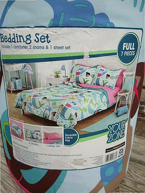 Mermaid Comforter Printed Bedding Set Shams Pillow Cases Fitted Flat Sheet Full