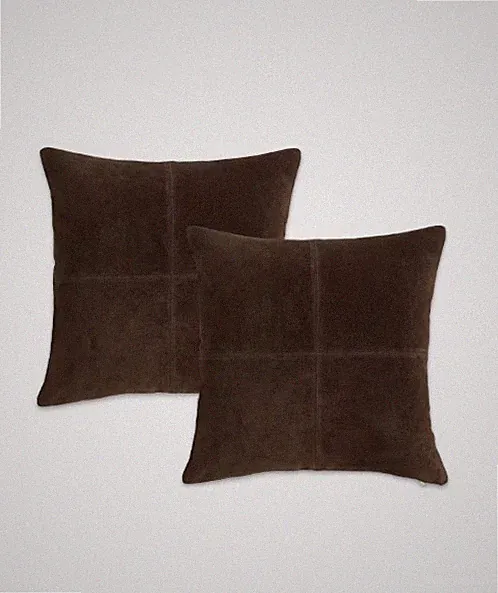 NWT QUINCE PIECED SUEDE PILLOW COVER SET (2) CHOCOLATE 20 X 20 W INSERTS $159.80