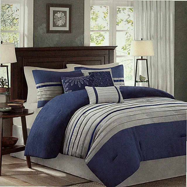Palmer Blue and Gray Faux Suede Pieced King 7-Piece Comforter Set