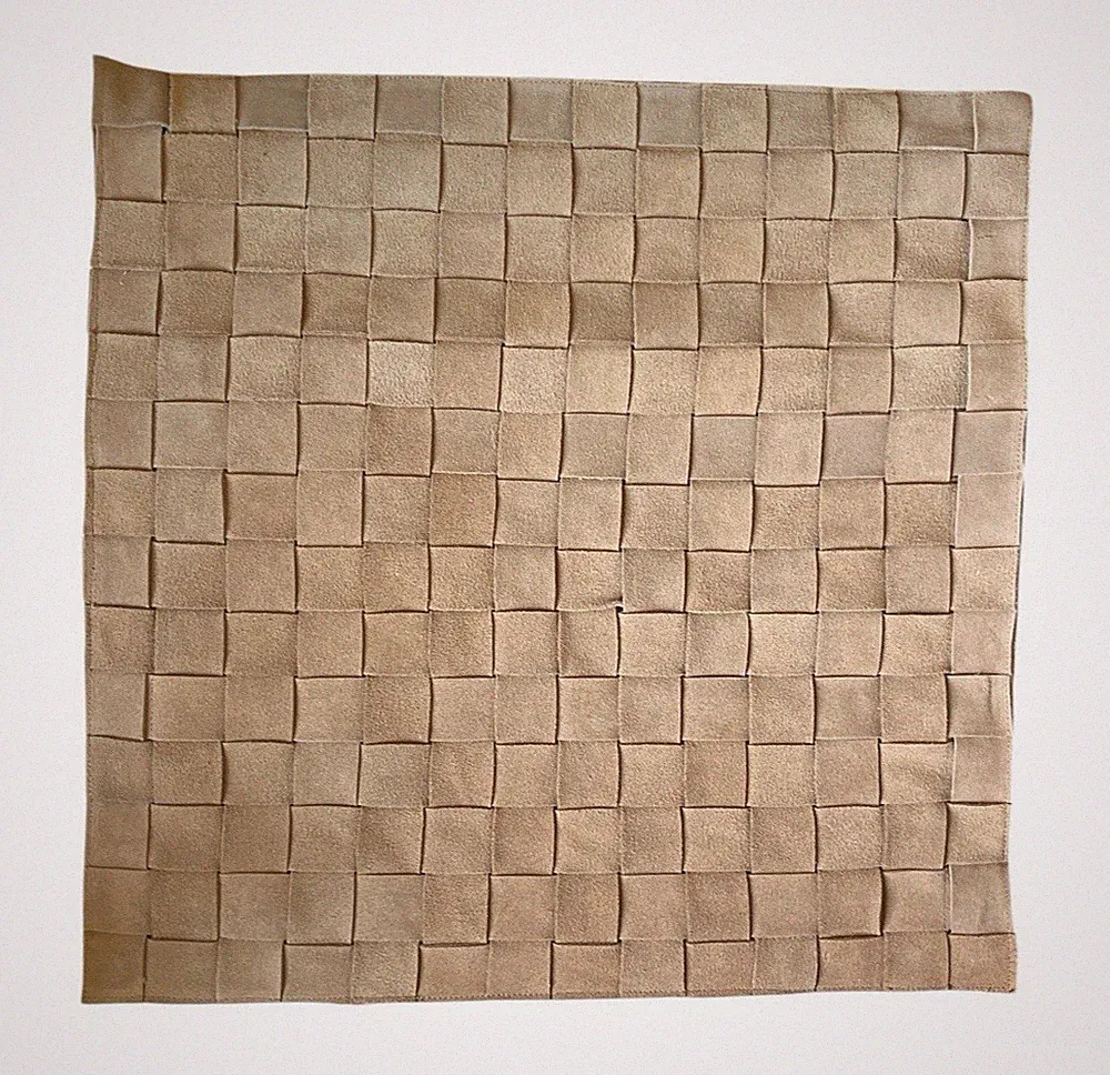 Pottery Barn Basketweave Pillow Cover Suede Leather Linen Camel 18" X 18"