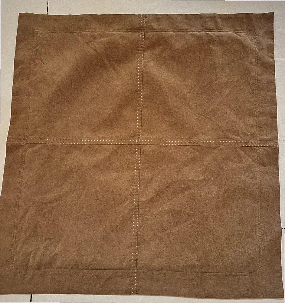 Pottery Barn Pillow Shams Euro (2) Faux Suede Brown Double Stitching Microfiber