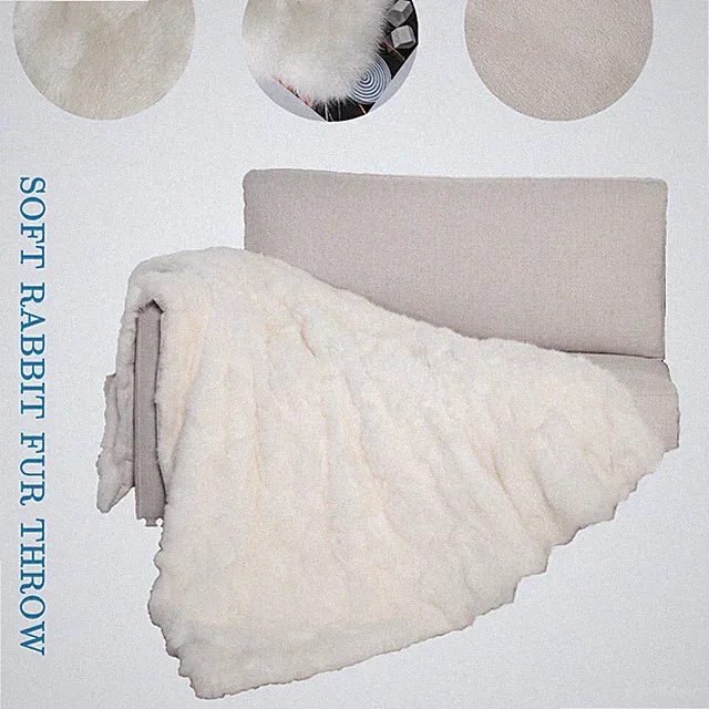 Rabbitd hide Fur Blanket Throw Bedspread Rug Skin Leather Pelt White 80''x60''