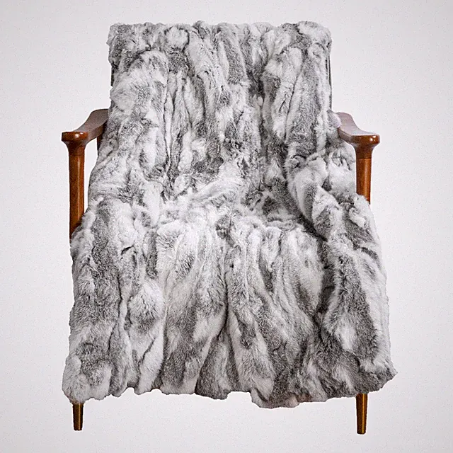 Soft Real Fur Throw Luxury Rabbit Fur Blanket Warm Bedspread Queen Size 80x60in
