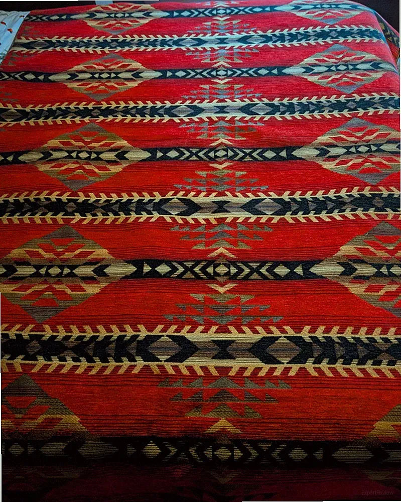 Wooded River Southwest Sorrell." 54" x 68" throw .Aycrlic blend, Suede, leather